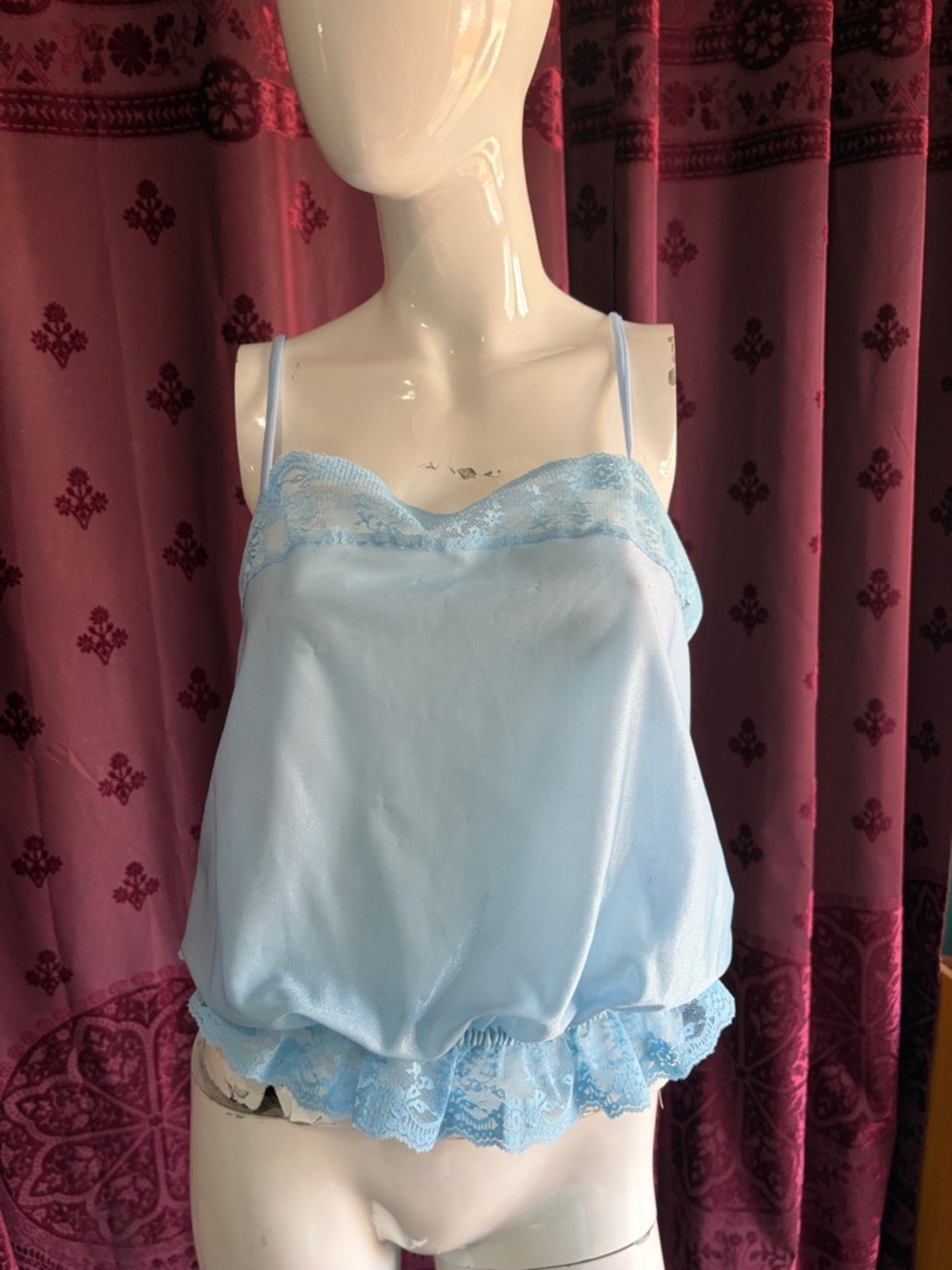 Vintage Baby Blue Lace Trim Camisole Tank Top Stardust Size Large